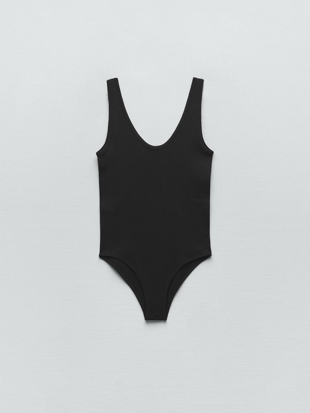 Zara Black Ribbed Scoop Neck Bodysuit